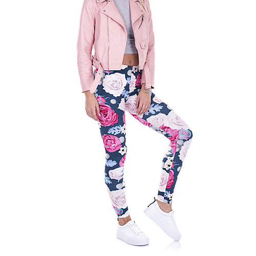 

Women's Sports / Yoga Sporty / Basic Legging - Print, Print Mid Waist Navy Blue One-Size