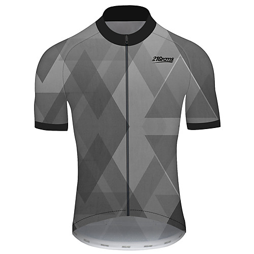 

21Grams Men's Short Sleeve Cycling Jersey Dark Grey Plaid / Checkered Geometic Bike Jersey Top Mountain Bike MTB Road Bike Cycling UV Resistant Breathable Quick Dry Sports Clothing Apparel / Stretchy