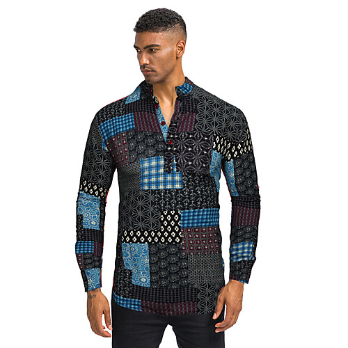 

Men's Daily Going out Basic Shirt - Color Block / 3D / Tie Dye Print Blue