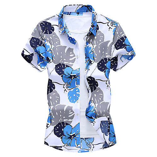 

Men's Plus Size Floral Shirt Basic Daily White / Short Sleeve