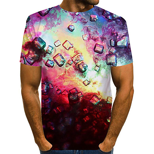 

Men's Daily Weekend Basic / Exaggerated T-shirt - Color Block / Rainbow / Abstract Print Rainbow
