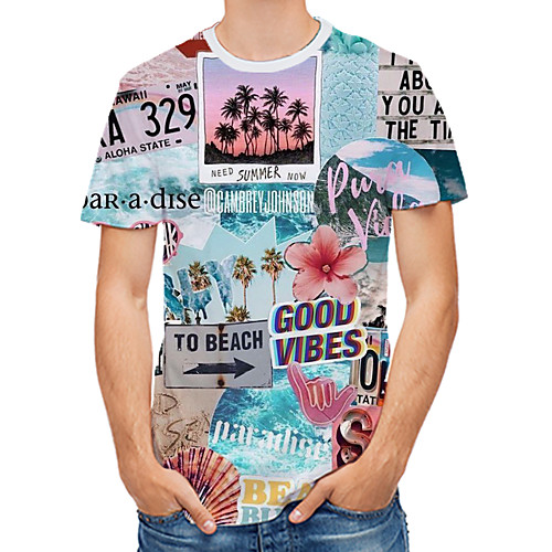 

Men's Daily Club Rock / Street chic T-shirt - Floral / 3D / Letter Print Rainbow