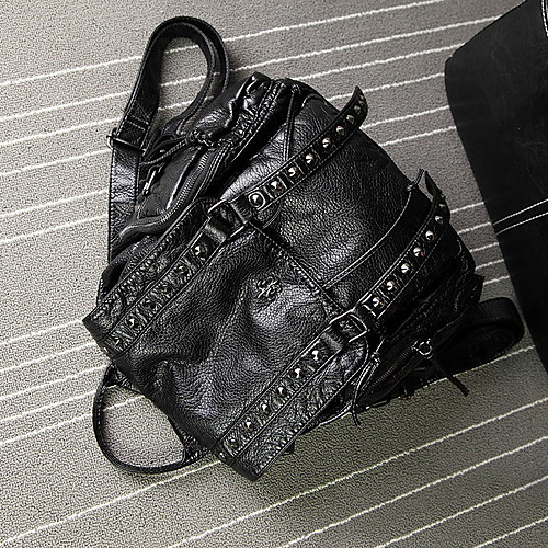 

Adjustable PU Zipper Commuter Backpack Daily Black