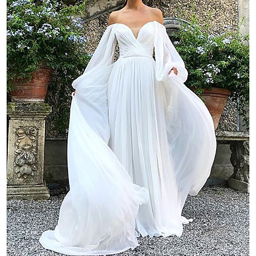 

A-Line Strapless Sweep / Brush Train Polyester / Tulle Long Sleeve Country Plus Size Wedding Dresses with Ruched 2020