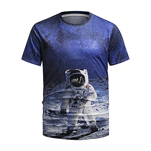 

Men's Galaxy 3D Blue & White Print T-shirt Basic Daily Weekend Round Neck Blue