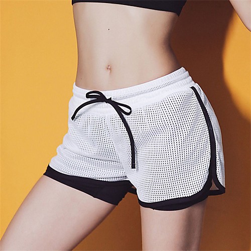 

Women's Running Shorts Athletic Shorts Workout Shorts Mesh 2 in 1 Sports Bottoms Running Jogging Training Breathable Quick Dry Soft Color Block Blushing Pink White Black / Micro-elastic