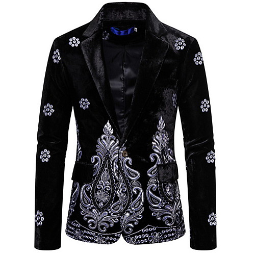 

Men's Blazer Notch Lapel Polyester Wine / Royal Blue / Black
