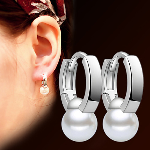 

Women's Hoop Earrings Earrings Classic Fashion Punk Trendy Romantic Sweet Cute Imitation Pearl Earrings Jewelry Silver For Gift Date Street Birthday Festival 1 Pair