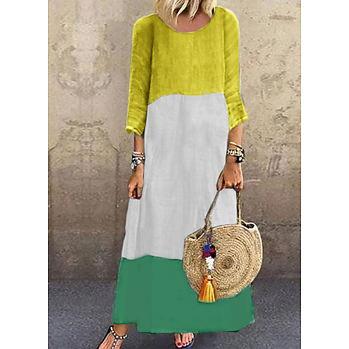

Women's Yellow Red Dress A Line Color Block S M
