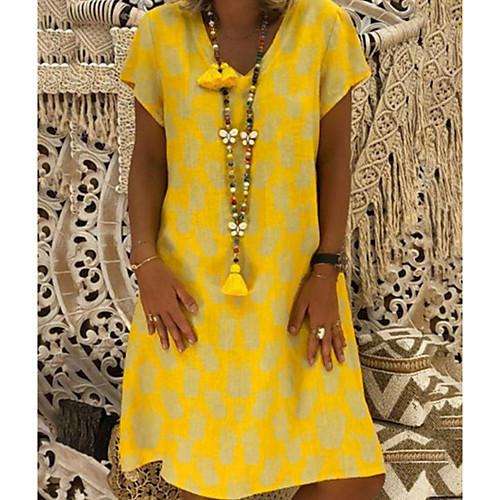

Women's Yellow Red Dress A Line Geometric S M