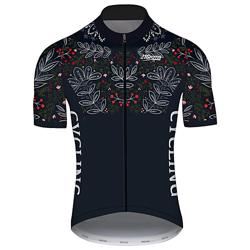 

21Grams Men's Short Sleeve Cycling Jersey Black / White Tropical Flowers Bike Jersey Top Mountain Bike MTB Road Bike Cycling UV Resistant Breathable Quick Dry Sports Clothing Apparel / Stretchy