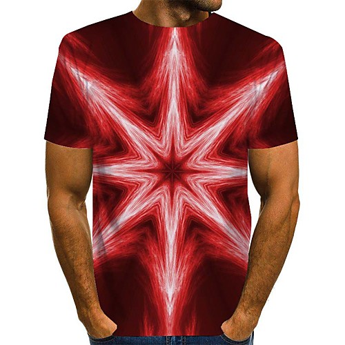 

Men's Daily Weekend Basic / Exaggerated T-shirt - Color Block / Rainbow / Abstract Print Red