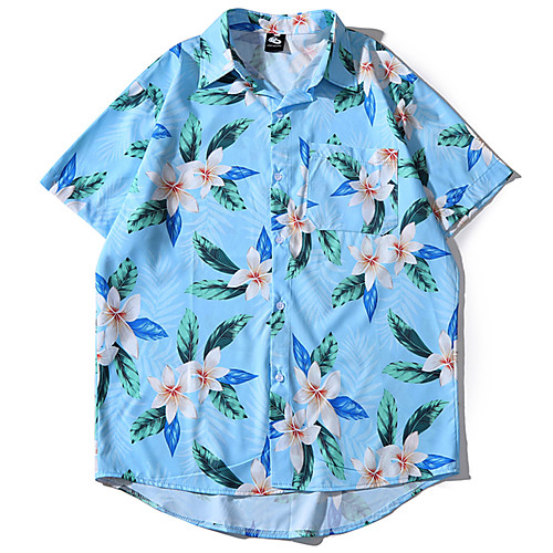 

Men's Daily Basic Shirt - Floral / Geometric Print Light Blue