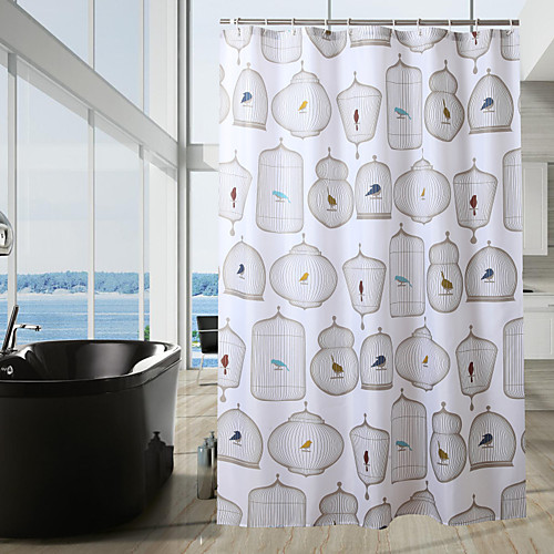 

Antibacterial Waterproof Shower Curtain Anti-Mildew Bathroom Partition Curtain 180 200 Bird Cage