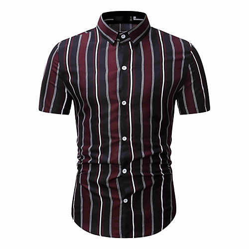 

Men's Striped Color Block Patchwork Shirt Basic Elegant Daily Weekend Wine / Blue / Short Sleeve