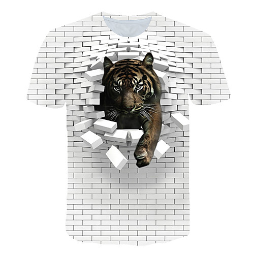 

Women's Daily Sports Basic / Exaggerated T-shirt - Color Block / 3D / Animal Black & White / Tiger, Print White