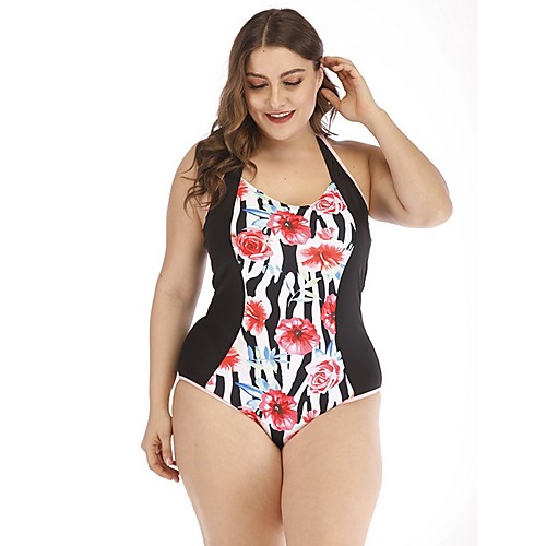 

Women's Black One-piece Swimwear Swimsuit - Floral XL XXL XXXL Black