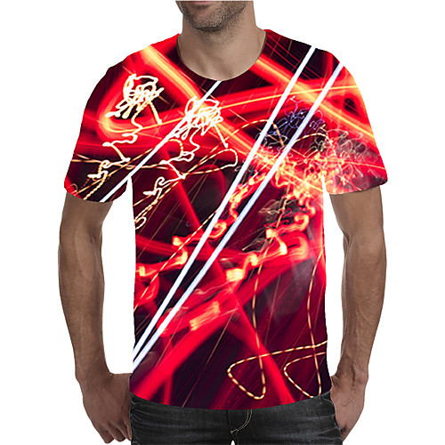 

Men's Daily Going out Street chic / Exaggerated T-shirt - Geometric / 3D / Graphic Pleated / Print Rainbow