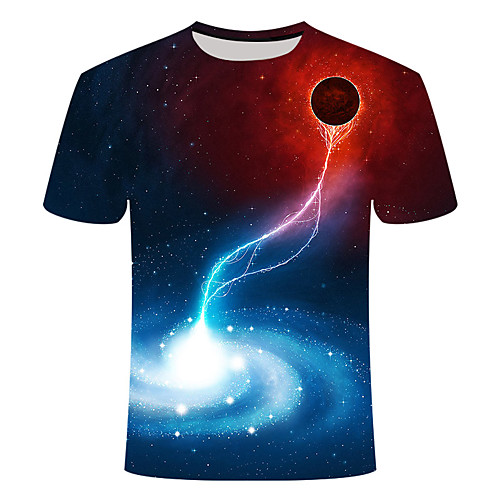 

Men's Daily Going out Basic T-shirt - Galaxy / 3D / Graphic Print Blue