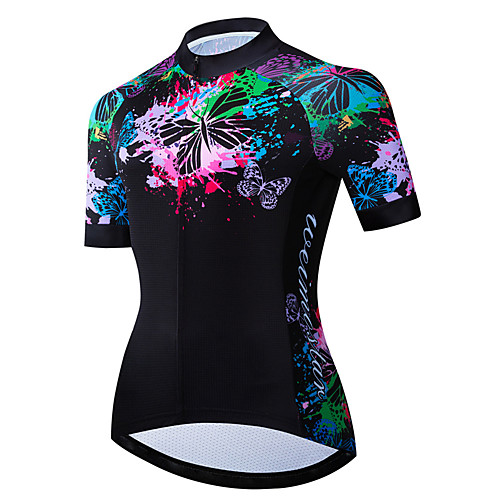 

21Grams Women's Short Sleeve Cycling Jersey Black / Red Butterfly Floral Botanical Bike Jersey Top Mountain Bike MTB Road Bike Cycling UV Resistant Breathable Quick Dry Sports Clothing Apparel