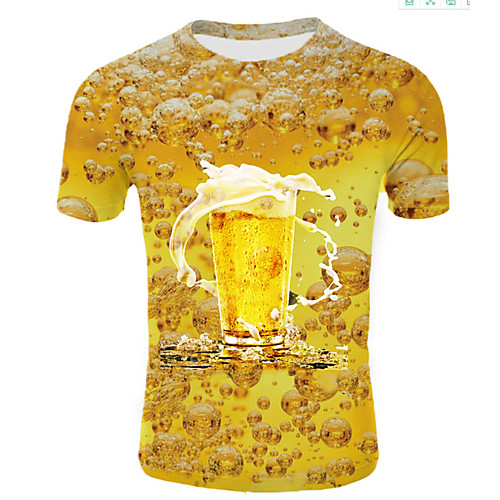 

Men's Daily Going out Basic T-shirt - 3D / Beer Print Yellow