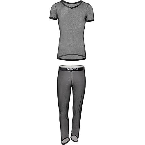 

Men's Mesh Suits Nightwear Solid Colored Black M L XL