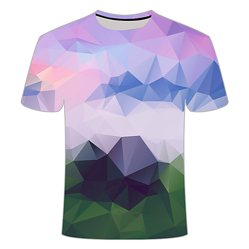 

Men's Daily Going out Basic T-shirt - Color Block / 3D / Abstract Print Purple