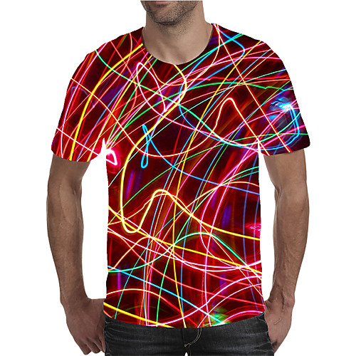 

Men's Daily Going out Street chic / Exaggerated T-shirt - Geometric / 3D / Graphic Pleated / Print Rainbow