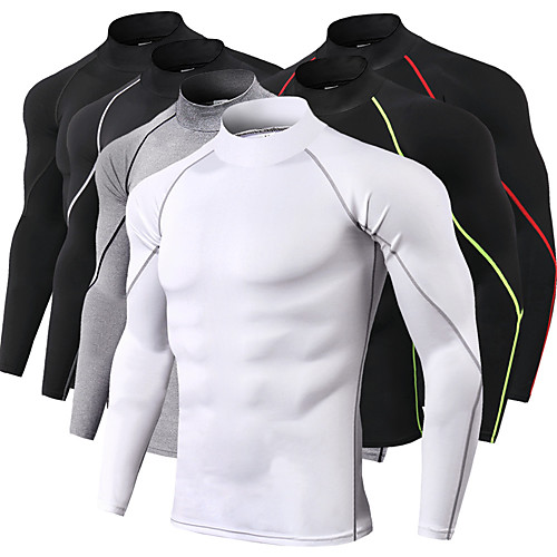 

Men's Stripe-Trim Compression Shirt Running Shirt Running Base Layer Winter High Neck Running Active Training Jogging Breathable Moisture Wicking Soft Sportswear Top Long Sleeve Activewear Stretchy