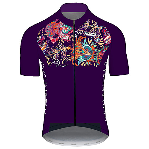 

21Grams Men's Short Sleeve Cycling Jersey Purple Floral Botanical Bike Jersey Top Mountain Bike MTB Road Bike Cycling UV Resistant Breathable Quick Dry Sports Clothing Apparel / Stretchy / Race Fit