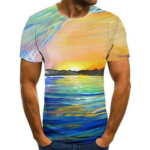 

Men's Holiday Going out Street chic / Exaggerated T-shirt - Geometric / Color Block / 3D Print Rainbow