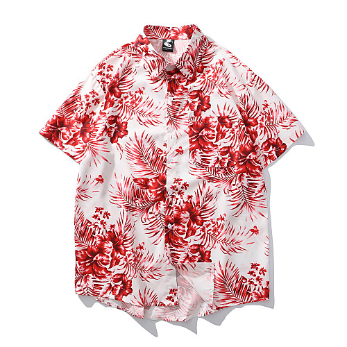 

Men's Floral Scenery Print Shirt Basic Daily Red / Short Sleeve