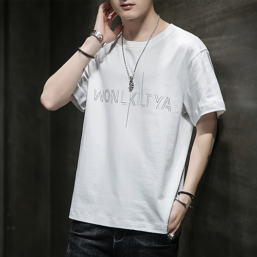 

Men's Color Block Graphic T-shirt - Cotton Daily Round Neck White / Black / Fuchsia / Short Sleeve