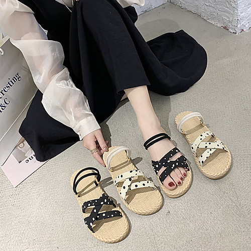 

Women's Sandals 2020 Flat Heel Open Toe PU Sweet / Minimalism Spring & Fall / Spring & Summer Black / Beige