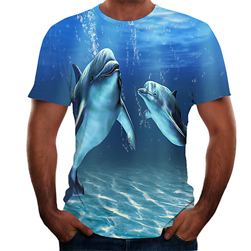 

Men's Daily Basic T-shirt - Color Block / 3D Print Blue