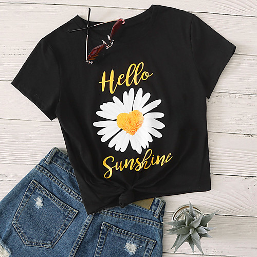 

Women's Floral Print T-shirt - Cotton Daily Black