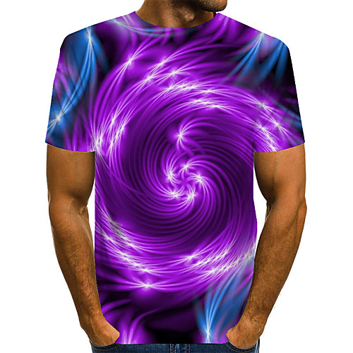 

Men's Daily Going out Street chic / Exaggerated T-shirt - Geometric / 3D / Graphic Pleated / Print Rainbow