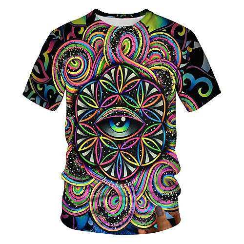 

Men's Going out Club Street chic / Exaggerated T-shirt - 3D / Eye / Visual Deception Print Rainbow