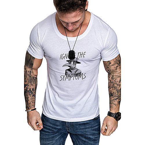

Men's Daily Sports Business / Basic T-shirt - Solid Colored / Letter Black & White, Print Yellow