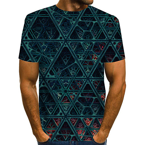 

Men's Daily Basic T-shirt - Color Block / 3D Print Green