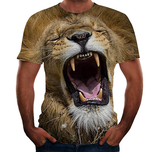 

Men's Going out Weekend Basic T-shirt - Color Block / 3D / Animal Brown