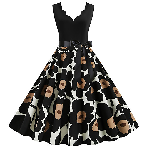 

Women's Black Dress Vintage Style Street chic Daily Going out Sheath Swing Floral Print Print S M