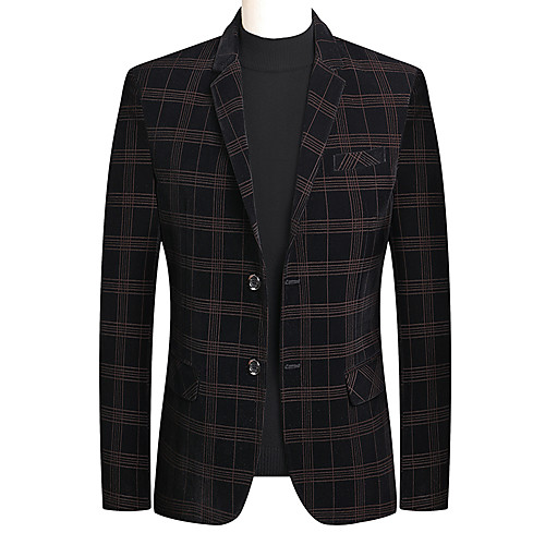 

Men's Blazer, Plaid / Solid Colored Notch Lapel Polyester Blue / Black