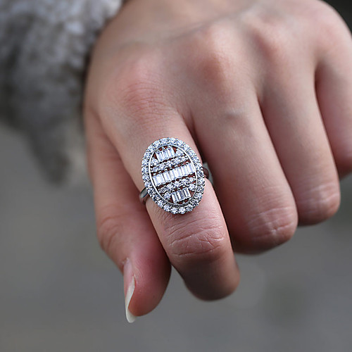 

Women's Ring Belle Ring AAA Cubic Zirconia 1pc White Copper Silver-Plated Irregular Statement Luxury Party Evening Gift Jewelry Geometrical Wearable