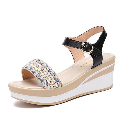 

Women's Sandals 2020 Wedge Heel Open Toe PU Casual / Minimalism Spring & Fall / Spring & Summer Black / Beige