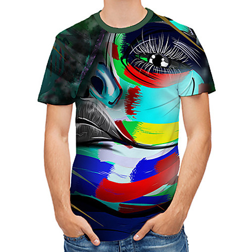 

Men's Plus Size 3D Print T-shirt Basic Daily Round Neck Rainbow / Short Sleeve