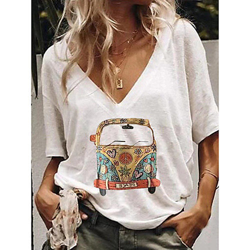 

Women's Daily Going out Basic / Street chic T-shirt - Cartoon Yellow