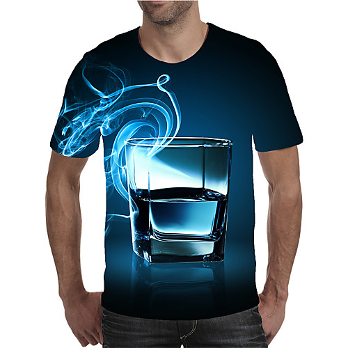 

Men's Daily Going out Street chic / Exaggerated T-shirt - Geometric / 3D / Graphic Pleated / Print Rainbow
