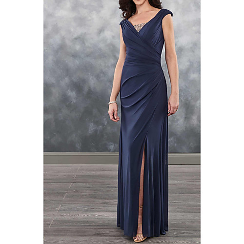 

Sheath / Column V Neck Floor Length Polyester Sleeveless Elegant / Sexy Mother of the Bride Dress with Draping / Split Front Mother's Day 2020