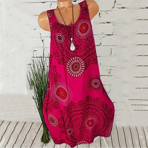 

Women's Fuchsia Green Dress Shift Print S M